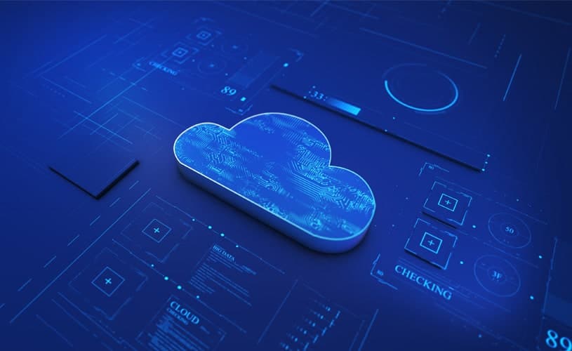 Digital cloud on blue background to illustrate how to calculate TCO